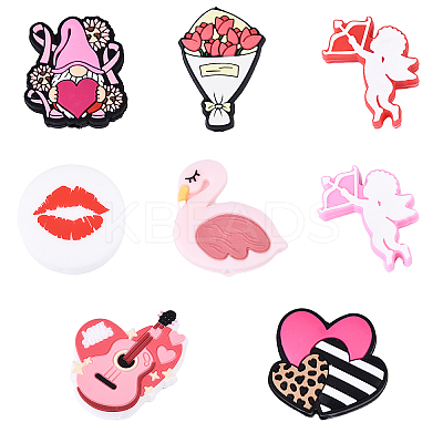 8Pcs 8 Styles Valentine's Day Silicone Focal Beads SIL-YW0001-64-1