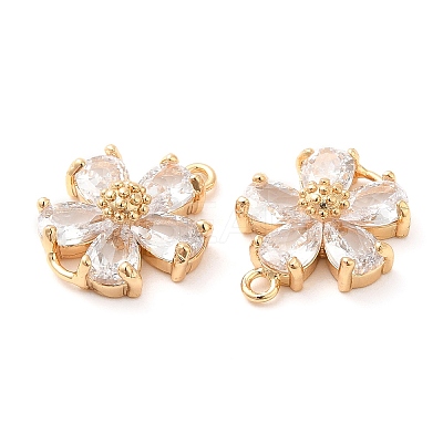 Brass Pave Clear Glass Connector Charms KK-F860-29G-1