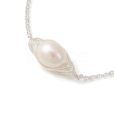 Natural Pearl Link Slider Bracelet BJEW-JB09449-01-1