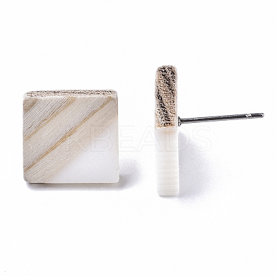 Resin & Wood Stud Earrings EJEW-N017-005A-1