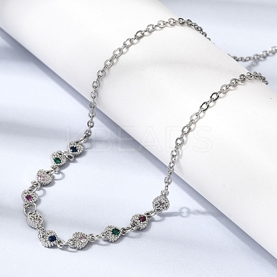 Brass Micro Pave Cubic Zirconia Heart Pendant Necklaces NJEW-B157-13P-1