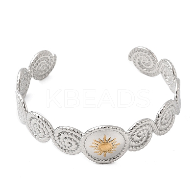 18.5MM 304 Stainless Steel Sun Cuff Bangles for Women BJEW-B151-03-1