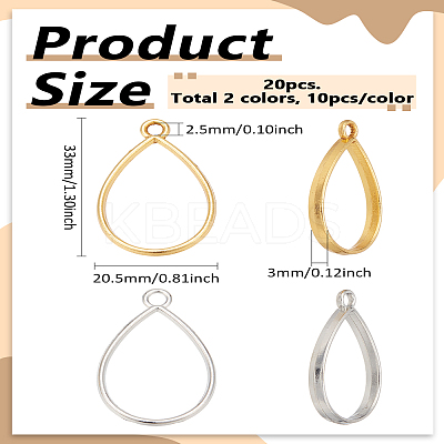 20Pcs 2 Colors Teardrop Alloy Open Back Bezel Pendants FIND-LP0004-85-1