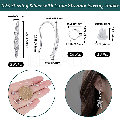 2 Pairs Rhodium Plated 925 Sterling Silver Earring Hooks DIY-CN0002-87-1