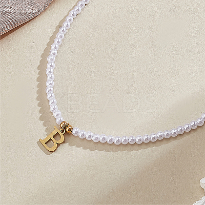 Imitation Pearl with Stainless Steel Pendants Necklaces NJEW-LP0001-51B-G-1