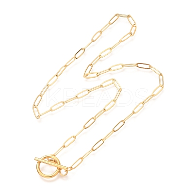 Unisex PVD Vacuum Plating 304 Stainless Steel Paperclip Chain Necklaces NJEW-H215-04G-1