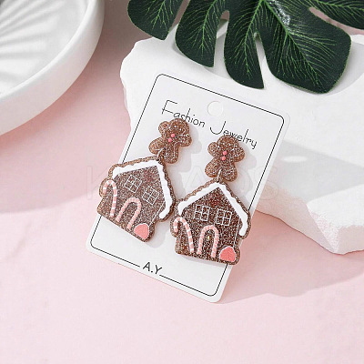 Christmas House Acrylic Dangle Stud Earrings with Glitter Powder for Women FS-WG63F56-01-1