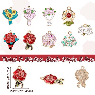18Pcs Alloy Enamel Flower Pendant JX226A-1