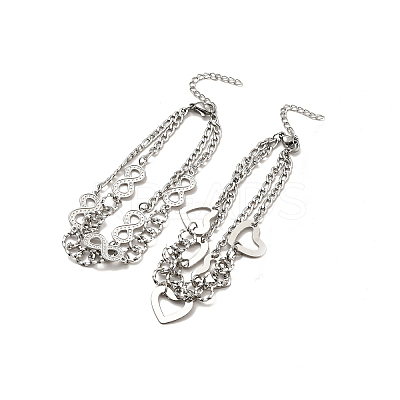 Tarnish Resistant 304 Stainless Steel Curb Chains Double Layer Multi-strand Bracelet BJEW-C025-10P-1