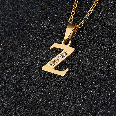 201 Stainless Steel Crystal Rhinestone Initial Pendant Necklaces FS-WG3A711-26-1