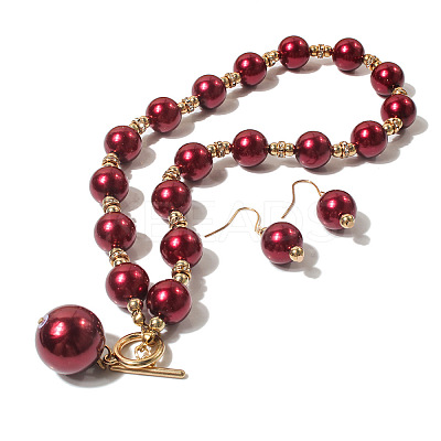 ABS Plastic Imitation Pearl Round Beaded Pendant Necklaces & Dangle Earrings Sets for Women WGD1C77-03-1
