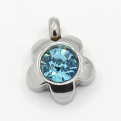 201 Stainless Steel Rhinestone Flower Charm Pendants RB-M030-03B-1
