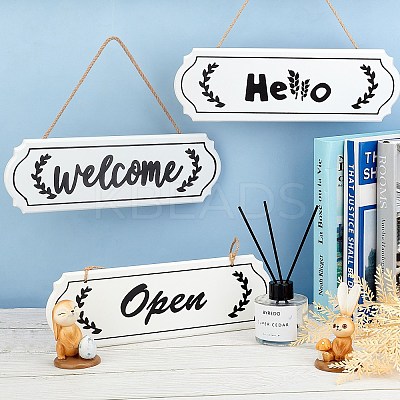 Hello Sign Natural Wood Door Hanging Decoration for Front Door Decoration HJEW-CN0001-01A-1