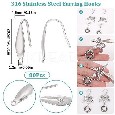 80Pcs 316 Surgical Stainless Steel Earring Hooks STAS-SC0005-65-1