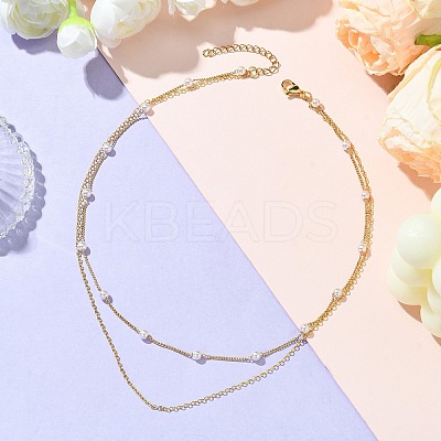 Brass and ABS Imitation Pearl Layered Necklace for Women NJEW-JN04911-02-1
