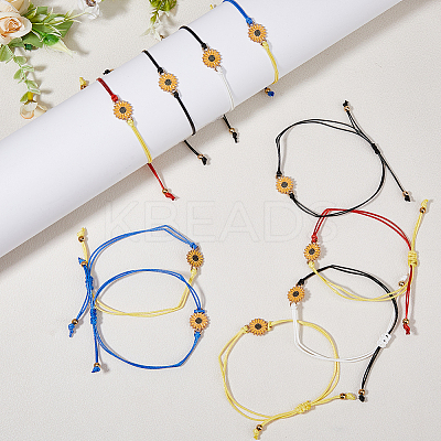 10Pcs 5 Colors Alloy Sunflower Link Bracelets Set BJEW-FI0001-62-1