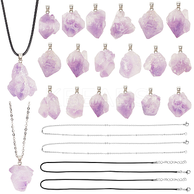 DIY Natural Amethyst Pendant Necklaces Making Kits DIY-SC0012-39P-1