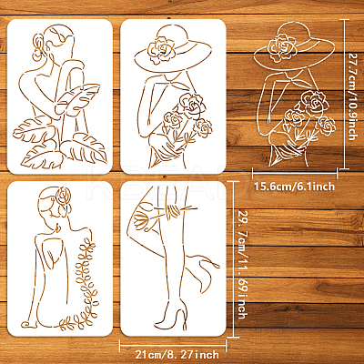 4Pcs 4 Styles PET Hollow Out Drawing Painting Stencils DIY-WH0394-0159-1