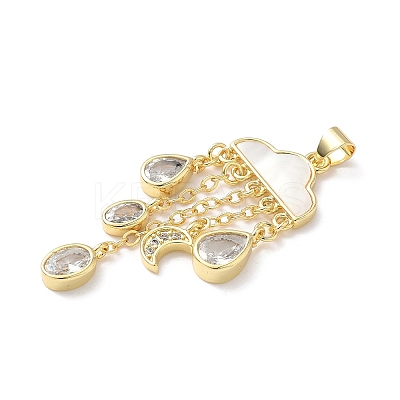 Brass Micro Pave Clear Cubic Zirconia with Natural Shell Pendants KK-L239-051G-02-1