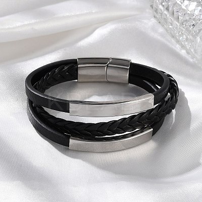 Braided Microfiber Leather Multi-strand Bracelets for Men BJEW-Z081-02P-1