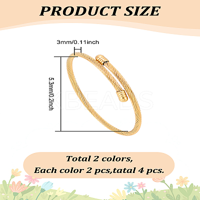 4Pcs 2 Colors 304 Stainless Steel Twist Round Cuff Bangles BJEW-LP0001-01-1