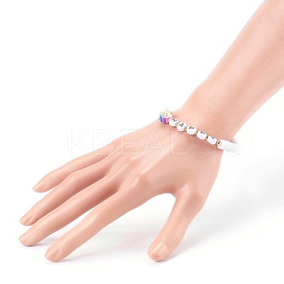 Polymer Clay Flower Beaded Stretch Bracelets for Valentine's Day BJEW-JB05944-1
