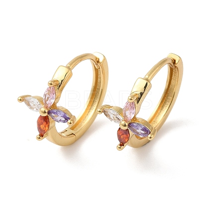 Flower Cubic Zirconia Hoop Earrings EJEW-G348-08G-1