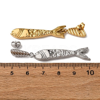 Fish 304 Stainless Steel Dangle Stud Earrings EJEW-A140-01GP-1