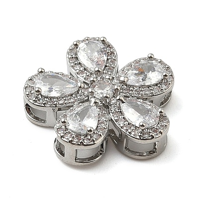 Brass Pave Cubic Zirconia 5-Petal Flower Multi-Strand Links KK-I276-30P-02-1