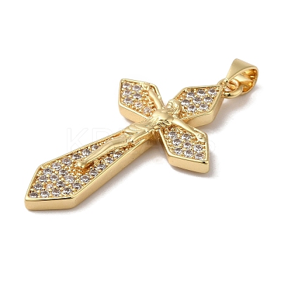 Rack Plating Brass Micro Pave Clear Cubic Zirconia Pendants KK-B092-41G-1