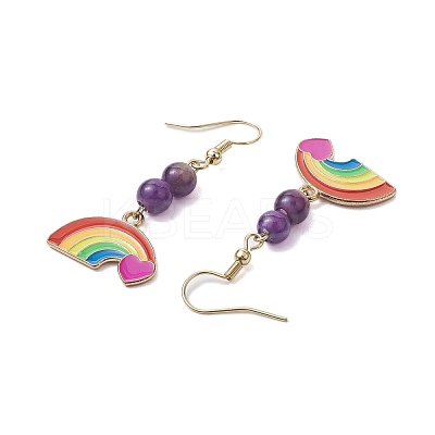 Rainbow Alloy Enamel & Natural Amethyst Dangle Earrings for Women EJEW-JE05923-1