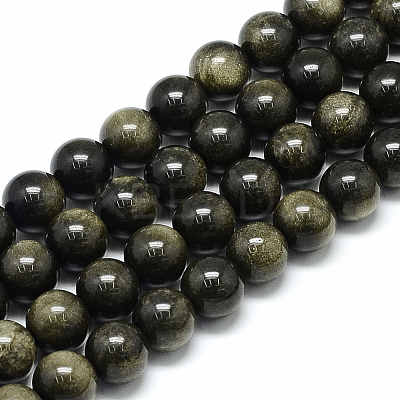 Natural Golden Sheen Obsidian Beads Strands LS-G-S150-20-8mm-1