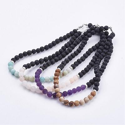 Frosted Natural Gemstone Beaded Necklaces NJEW-JN01939-1