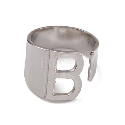 Non-Tarnish 304 Stainless Steel Initial Letter B Open Cuff Rings for Women RJEW-G285-17P-1