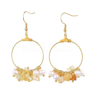 Natural Citrine Chip Beads Dangle Earrings EJEW-JE03505-02-1