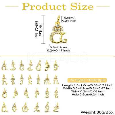 26Pcs 26 Styles Brass Micro Pave Cubic Zirconia Pendants KK-CJ0002-50-1