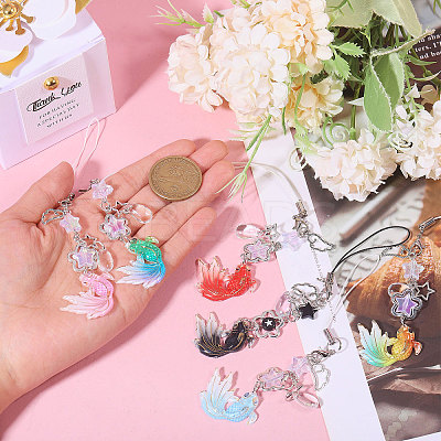 6Pcs 6 Colors Goldfish & Star Resin & Alloy Mobile Straps FIND-GL0001-93-1