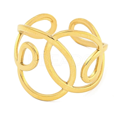 304 Stainless Steel Hollow Irregular Wide Open Cuff Ring for Women RJEW-S406-01G-02-1