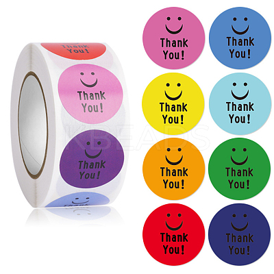 8 Colors Round Dot Paper Self Adhesive Thank You Sticker Rolls SMFA-PW0001-03-1