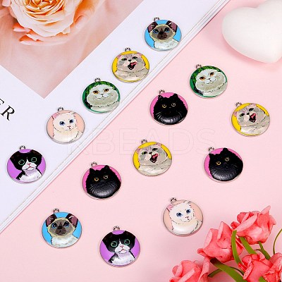 18Pcs 6 Style Printed Alloy Pendants ENAM-SZ0004-08-1