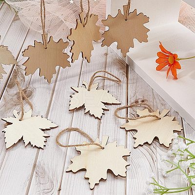 2 Sets 2 Style Autumn Theme Maple Leaf Unfinished Cutouts Wooden Decoration WOCR-GF0001-01-1