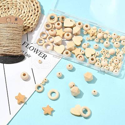 120Pcs 10 Styles Unfinished Wood Beads WOOD-FS0002-37-1