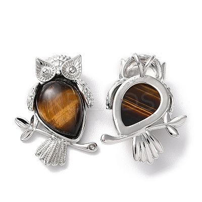 Natural Tiger Eye Teardrop Pendant Rhinestone Settings G-K339-02P-01-1