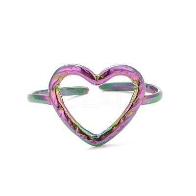 Ion Plating(IP) Rainbow Color 304 Stainless Steel Open Heart Cuff Ring for Women RJEW-C025-23M-1