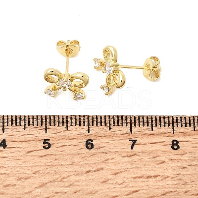 Bowknot Brass Micro Pave Clear Cubic Zirconia Stud Earrings for Women EJEW-G460-03G-1