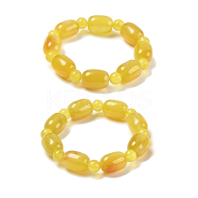 Natural Yellow Agate Bead Stretch Bracelets G-P570-01K-1