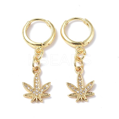 Clear Cubic Zirconia Maple Leaf Dangle Hoop Earrings EJEW-B017-01G-1