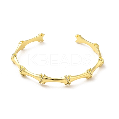 Clear Cubic Zirconia Bamboo Shape Open Cuff Bangle BJEW-M231-11G-1