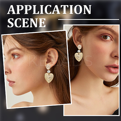 10Pcs Flat Round with Clover Brass Stud Earring Findings DIY-BBC0001-36-1