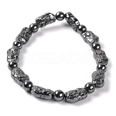 Round & Nuggets Synthetic Non-magnetic Hematite Beaded Stretch Bracelets for Women BJEW-Q345-09-1